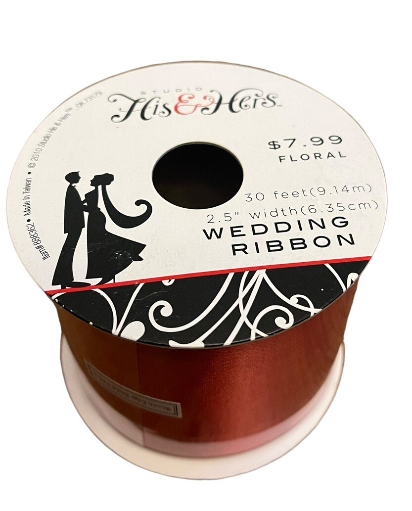 RED STUDIO HIS & HERS WEDDING RIBBON 2.5” Width WOVEN EDGE