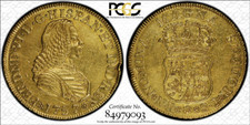 G023 very rare COLOMBIA. 1757-SJ 4 Escudos gold,  Bogota mint PCGS AU Details