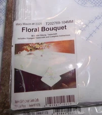 Tobin Stamped Cross Stitch Embroidery Tablecloth FLORAL BOUQUET 58" x104"