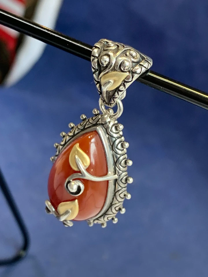 Colgante de cornalina Barbara Bixby de plata de ley de oro de 18 quilates 13,02 g joyería fina Foto 3 de 4