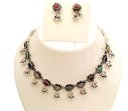 Ensemble de colliers afghans : bijoux ghungroo en plaqué argent oxydé - France