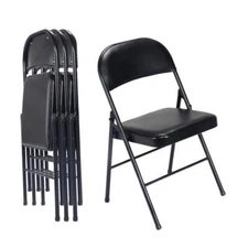 4 Pack Commercial Contoured Folding Chairs Set Steel Frame Padded Seat