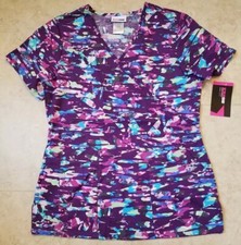 New Scrubstar Women Fashion Collection V-Neck Mock Wrap Printed Scrub Top Small