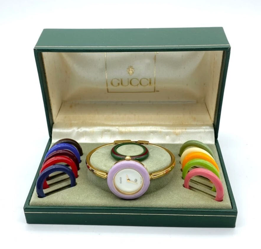 [Presque comme neuf] Gucci lunette changeante 11/12 couleurs cadran blanc/or boîte montre [taille S]