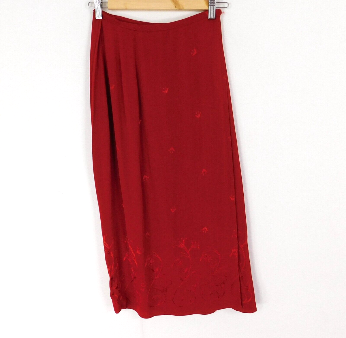 BHS Petite Red Wrap Skirt Size Floral Embroidery UK