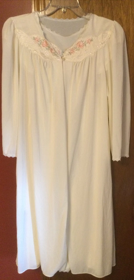 NUEVO SIN ETIQUETAS 2 PIEZAS: Bata y Vestido de Noche, Shadowline, Marfil con Bordado S Pequeño Nuevo Años 90 Foto 3 de 4