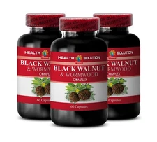 Herbal detox solution - BLACK WALNUT WORMWOOD - Gut flora balance 3Bot 180Caps