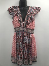 Anthropologie Beaded & Embroidered Flutter Sleeve V Neck Mini Dress Size 6
