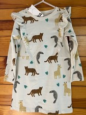 NWT Tea Collection Animal Print Ruffle Shoulder Dress Ivory Long Sleeve Size 5