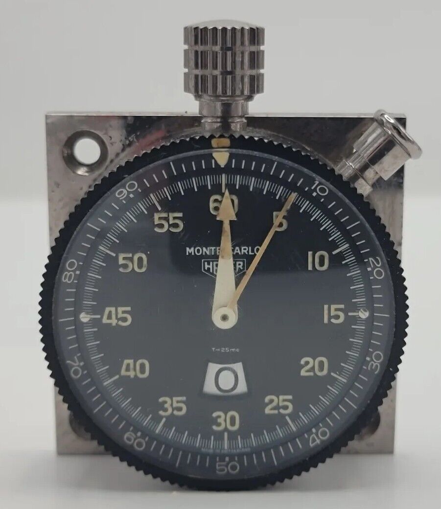 VTG 1960s Heuer Monte Carlo Dashboard Timer Stopwatch T-25mc 2 Button  Working!