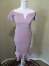Pretty Little Thing Women's Size 12 Short Sleeve Mauve Frill Midi Dress