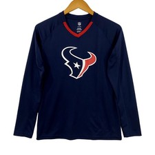 Houston Texans NFL Shirt Boys Sz Youth Large 14-16 Blue Long Sleeve V-Neck Shirt
