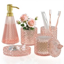 Pink Glass Bathroom Accessories Set 5 Pcs, Pink Bathroom Set, Soap Dispenser ...