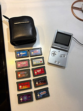 Nintendo Game Boy Advance SP AGS-001 Silver Bundle Case Charger 10 Games