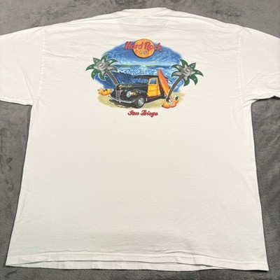Vintage 90s Hard Rock Cafe San Diego T-Shirt Mens XL White Woodie Surf Graphic