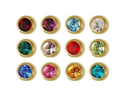 12 Pairs Studex Plus Ear Piercing Birthstones Gold Plated Stud Earrings Bezel