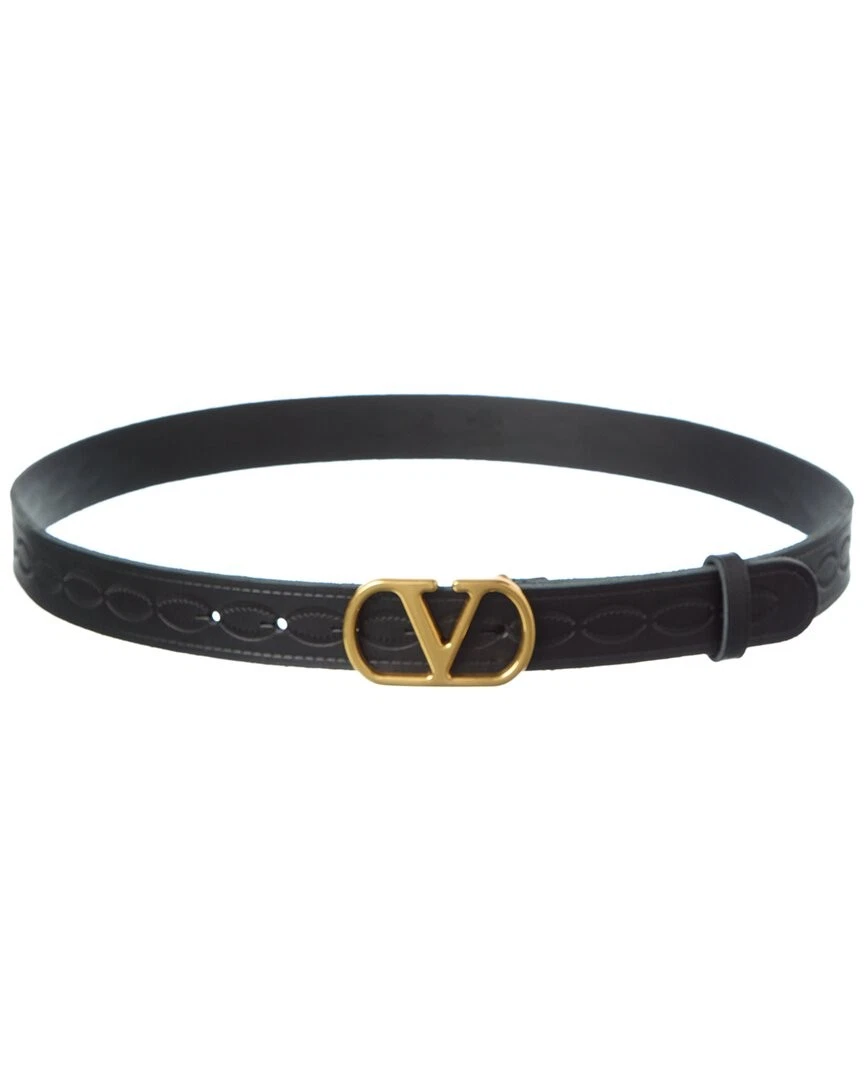 Valentino Black/Nude Leather Women\'s Belt with Gold V Buckle Vlogo Signature Reversible Shiny Calfskin Belt - 20mm / 1.2  main image 4
