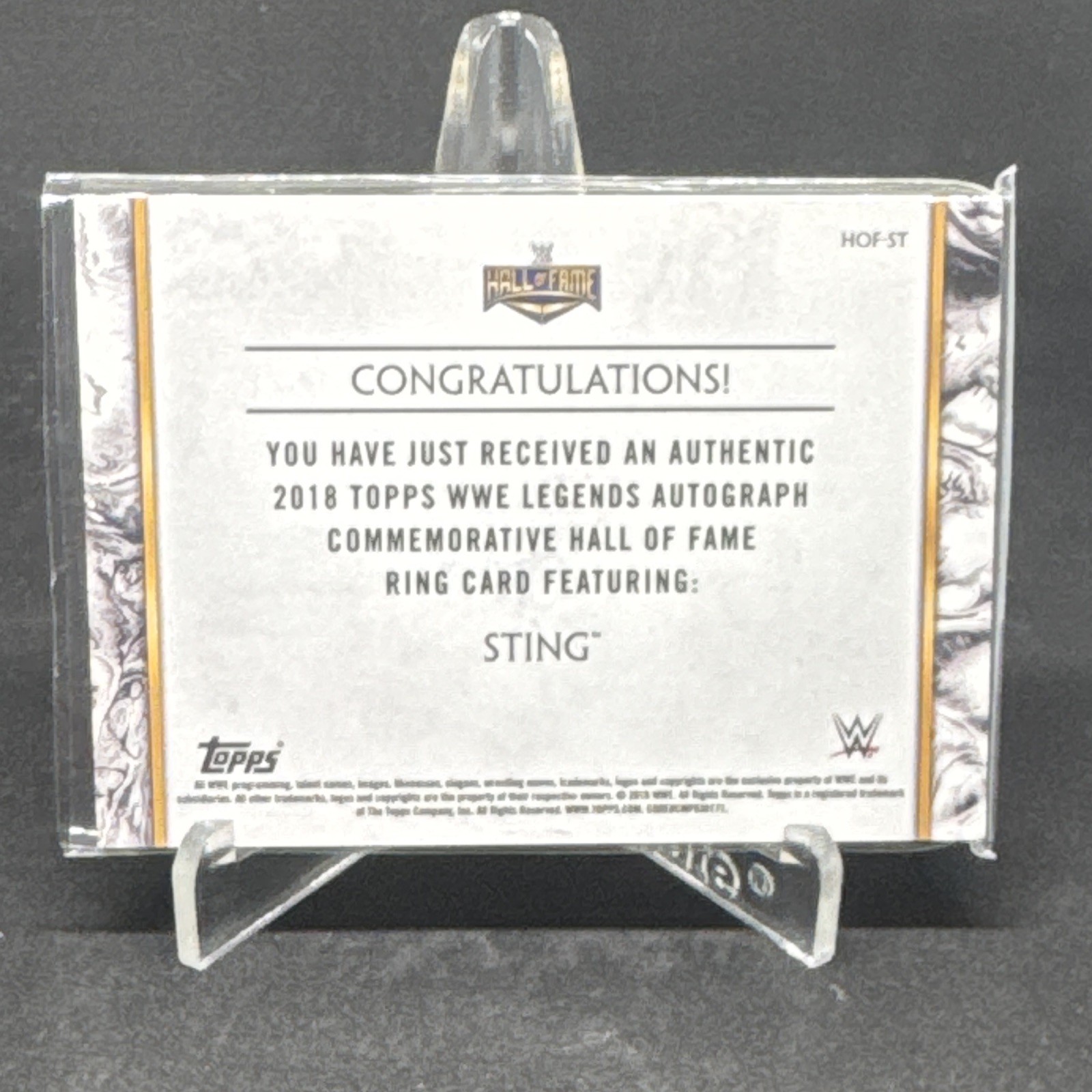 Topps 2018 WWE Legends Sting Commemorative HOF Ring Autographs #HOF-ST view 2