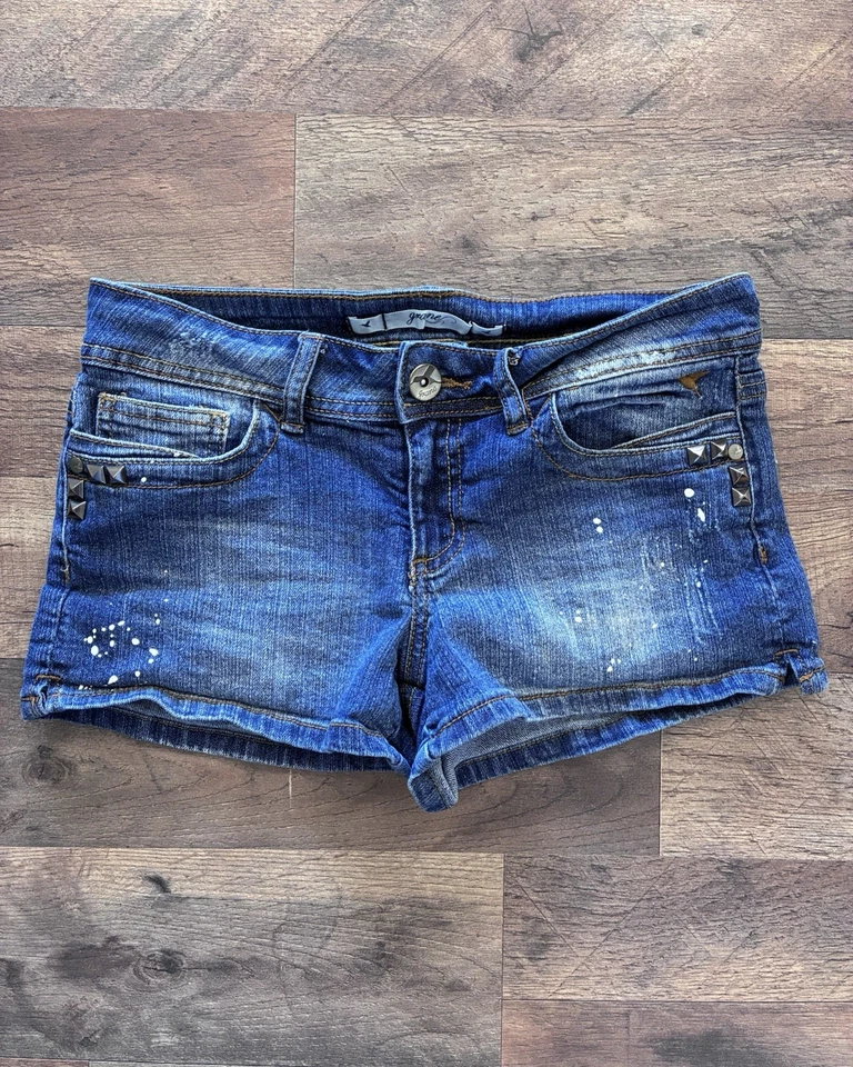 Mini Pantalones Cortos Denim De Colección Tiro Bajo Talla 5 Y2K Emo Grunge Gótico Tachonado Años 2000 90 Foto 4 de 4