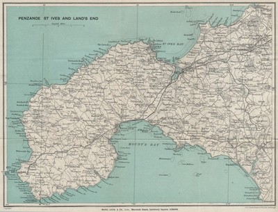 PENZANCE, ST. IVES & LAND'S END. Camborne Hayle Cornwall. WARD LOCK 1930 Karte