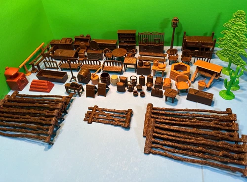 MARX ROY ROGERS MINERAL CITY WESTERN TOWN PLAYSET ACCESSORY LOT vtg