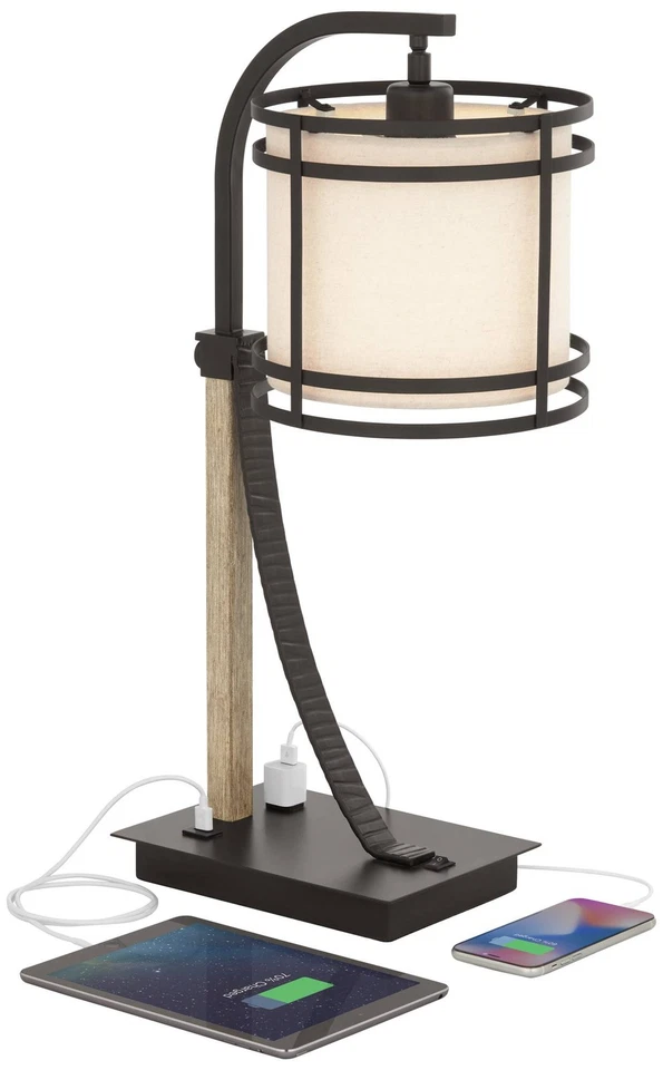 Gentry Industrial Desk Lamp 22" High Oil Rubbed Bronze Faux Wood USB and Outlet - Image 3 of 4
