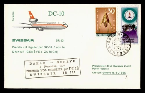 DR WHO 1974 SENEGAL JAPAN FDC SWISSAIR DAKAR TO GENEVA SWITZERLAND M70868