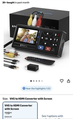 #ad Portta VHS to Digital Converter HDMI Converter with Screen Black $64.99