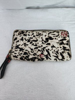 49 SO.MI. Women's Leather Wallet Hide Fur Cow White Black Red Long