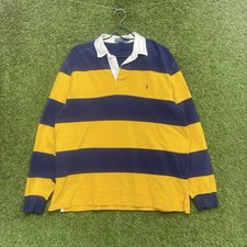Polo Ralph Lauren Rugby Shirt Mens Large Navy Yellow Striped Long Sleeve Logo