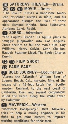 2 ORIGINAL 1958 TV AD'S/ZORRO SERIES/GUY WILLIAMS/EYE FOR AN EYE/EAGLE'S BROOD