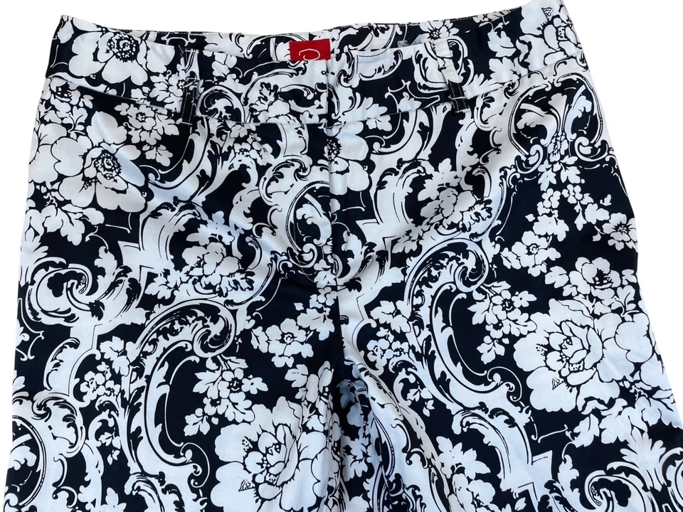 Pantalones Oscarde la Renta Mujer Blanco y Negro Floral Damasco Pierna Ancha Talla 14 Foto 3 de 4