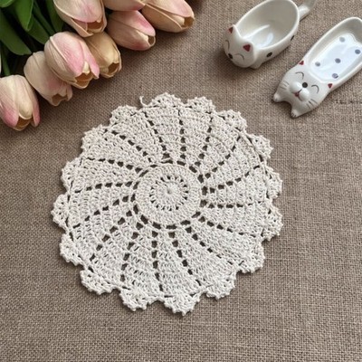 4Pcs/Lot 7inch Vintage Hand Crochet Lace Doilies Cotton Flower Placemats Doily