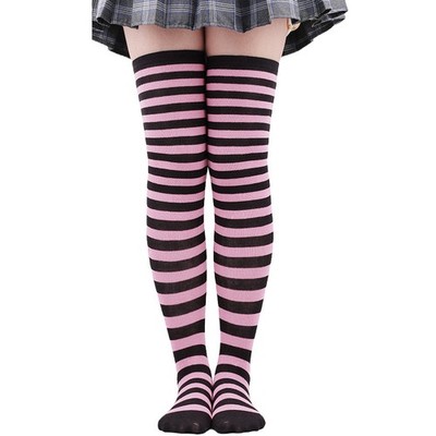 Women Striped Thigh High Socks Over Knee Stockings Cosplay Y2K