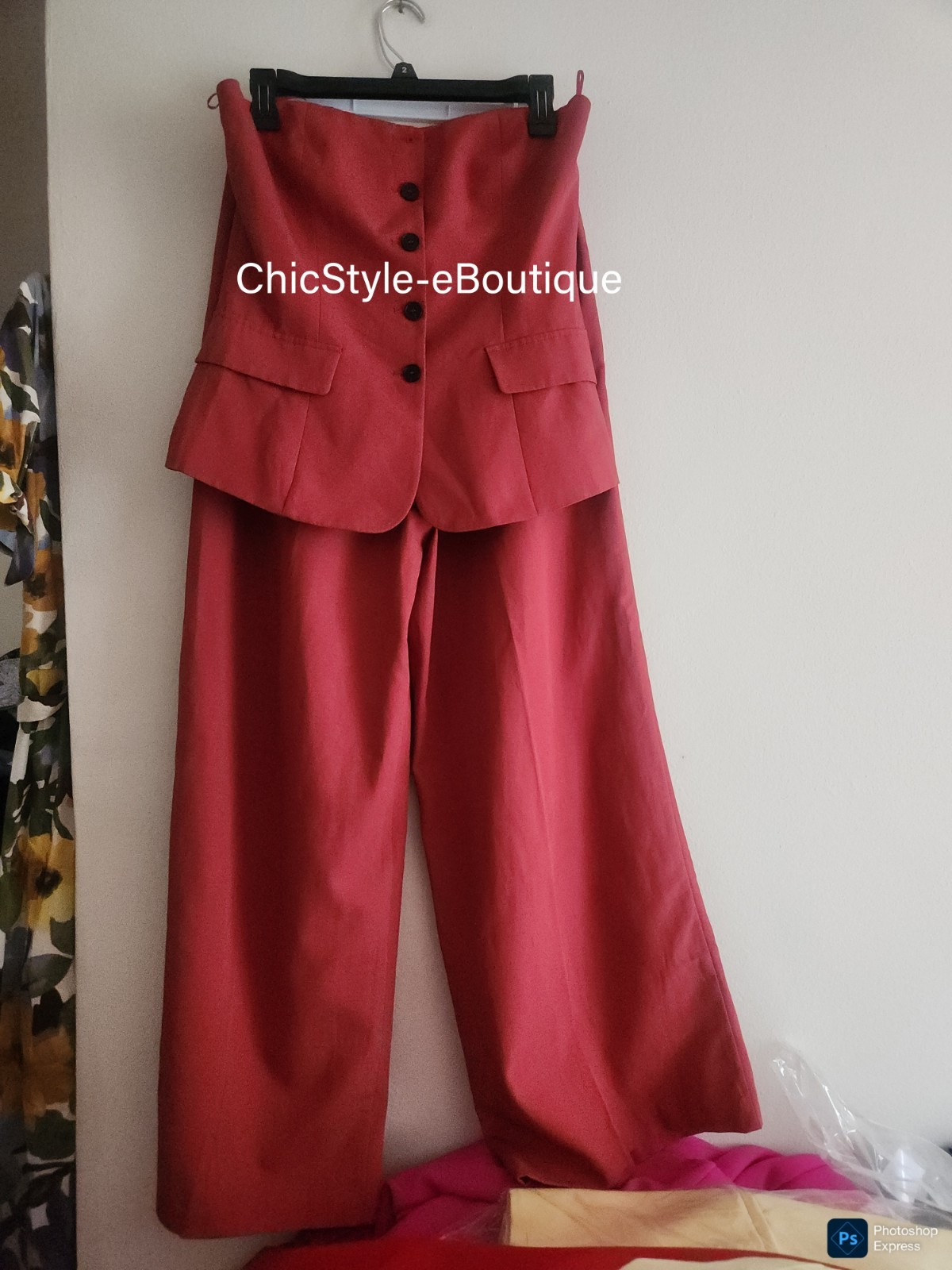 Zara Set Double-Breasted Strapless Top XXL + Double Pleat Pants L Zw Collection
