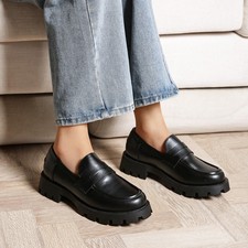 Women Chic Comfort Loafer Shoes Round Toe Chu...