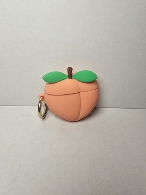 Airpod Silicone Peach-Shaped Silicone Keychain Case with Gold Ring