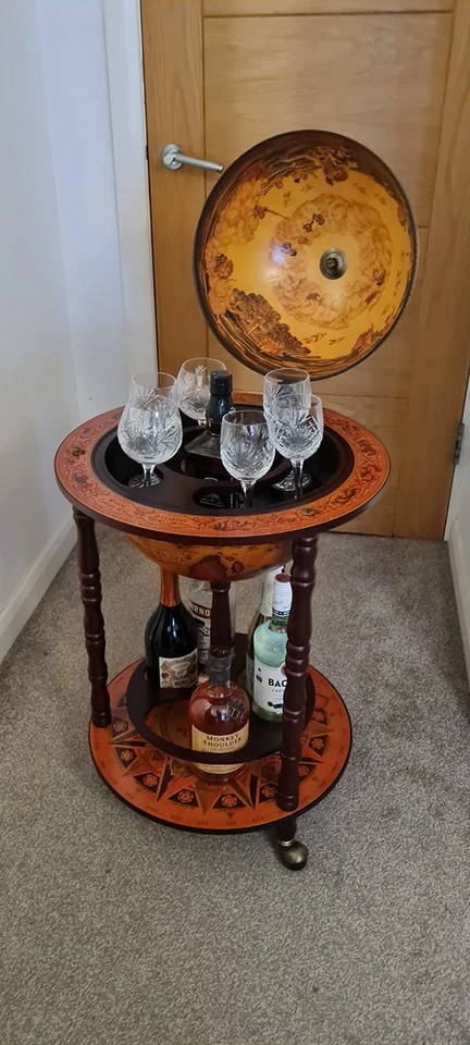 Vintage Wine Bar Antique Globe Drinks Minibar Trolley Cabinet Home itzcominghome - Image 2 of 4