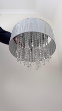 Silver Grey Faux Silk Drum Chandelier Ceiling Light Shade with Acrylic Crystals