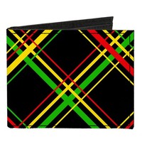 Canvas Bi-Fold Wallet Plaid X Rasta (Us Import)