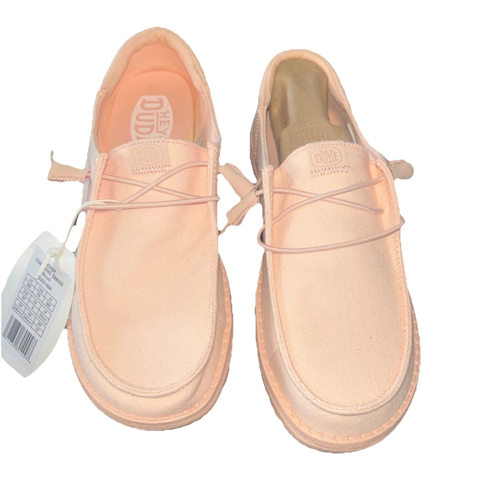 Hey Dude Women Size 8 Wendy Funk Mono Canvas All Blush Peach Slip-On Casual Shoe