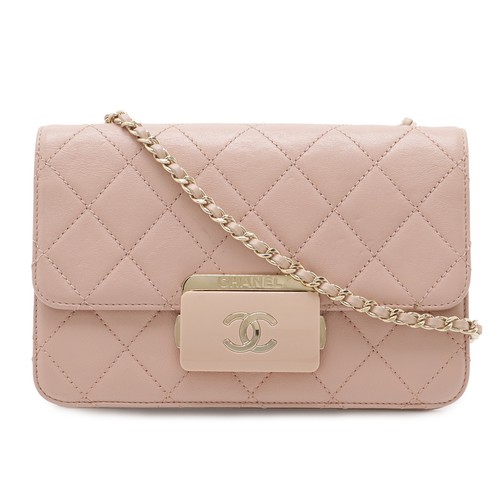 CHANEL Beauty Lock Matelasse Coco Mark Flap Bag Chain Shoulder Bag Leather Pink