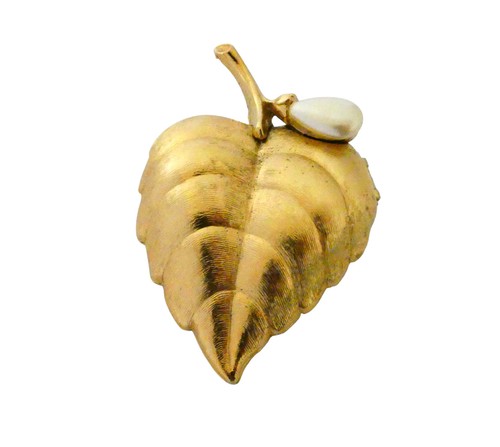 vtg AVON leaf & faux pearl Perfume brooch pin