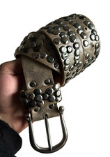 Studded Wide Belt Metallic Beige Rivet Punk Grunge Y2K Streetwear Adjustable