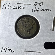 Slovacchia 20 Halierov 1940. KM#4. Moneta da 20 Haler Heler Haleru in bronzo. seconda guerra mondiale. Castello