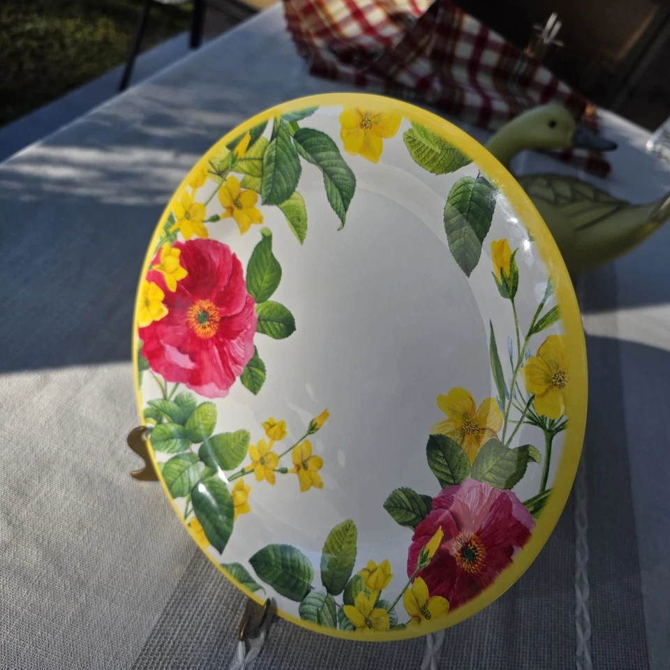 8 Platos de Cena de Melamina Floral 10.5" Amarillo Rojo Rosa Flor Primavera Verano Nuevos sin Etiquetas Foto 4 de 4