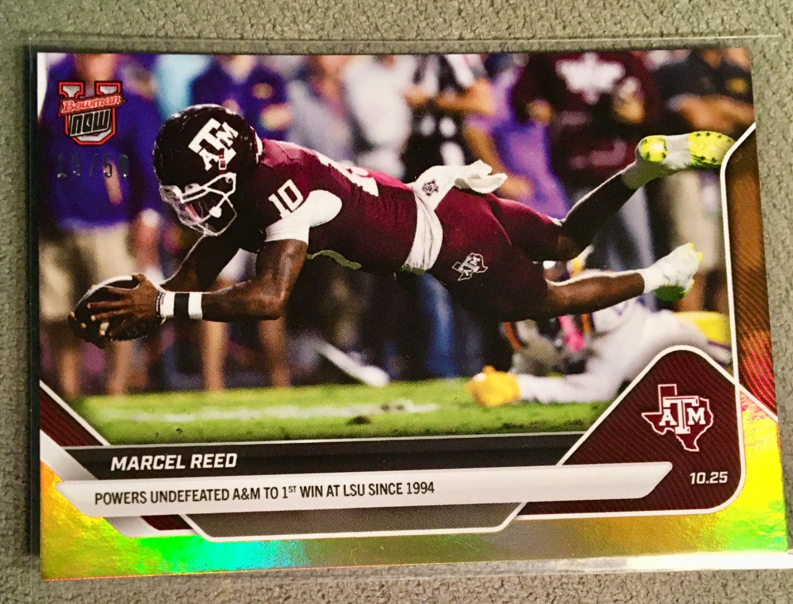 2025 BOWMAN U NOW 37 MARCEL REED TEXAS A&M GOLD FOIL PARALLEL 19/50