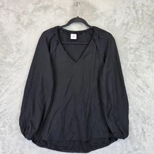 Cabi Blouse Womens Small Black V-Neck Long Sleeve Raglan Ruffle Neck Style 3802