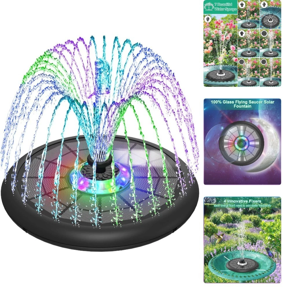 LEDGLE Fontana Solare Con 2 Pompe, Pompa Ad Acqua 5W, Fontana Da Giardino Con 4 Ugelli Pompa Acqua Giardino Per Esterni Vasca Da Bagno Per Uccelli Acquario Stagno50 Cm Max 200l H