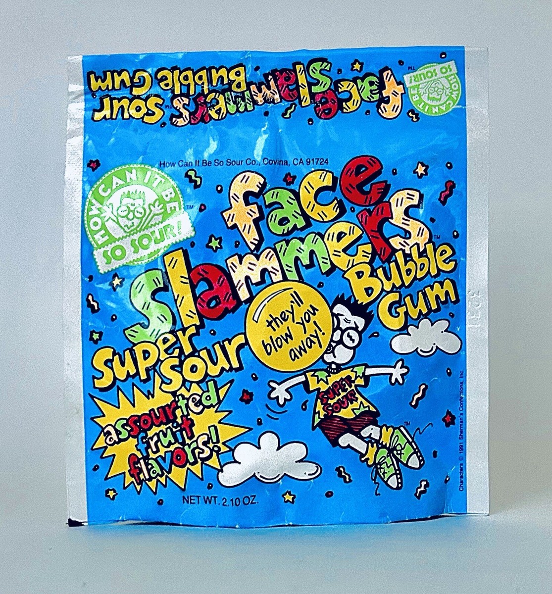 Vintage 1991 Sherman's FACE SLAMMERS Sour Bubble Gum Pouch 5.5
